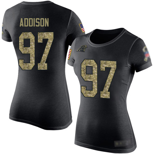 Carolina Panthers Black Camo Women Mario Addison Salute to Service NFL Football #97 T Shirt